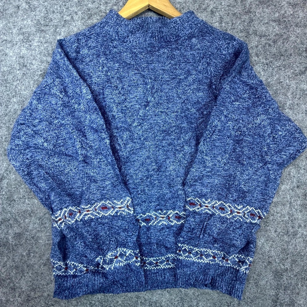 Vintage American Pride Sweater Womens Medium Blue Nordic Slouchy Y2K Cozy